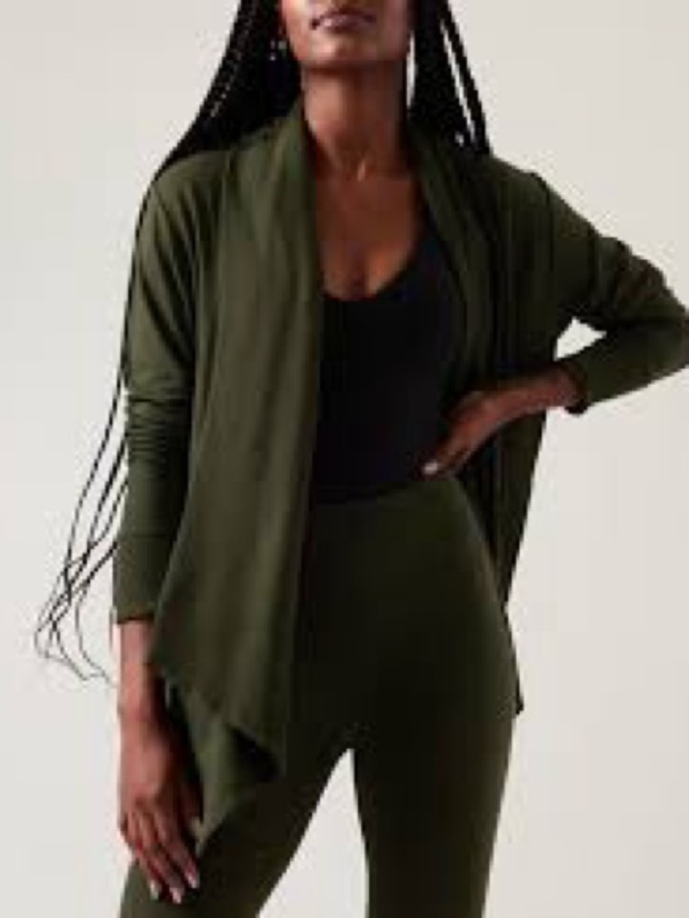 Athleta Pranyama Olive Green Open-Front Women's Sweater Cardigan